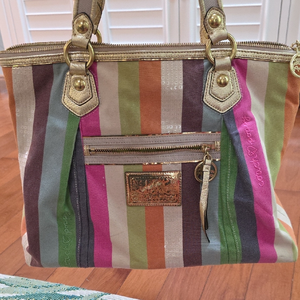Coach Poppy Multicolor Striped Tote